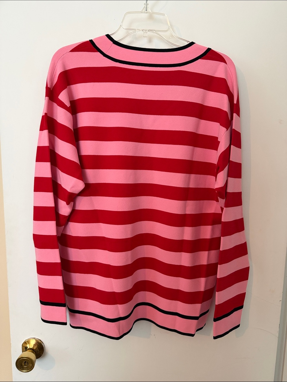 Diane Von Furstenberg Red and Pink Striped V-Neck Sweater - Picture 3 of 4
